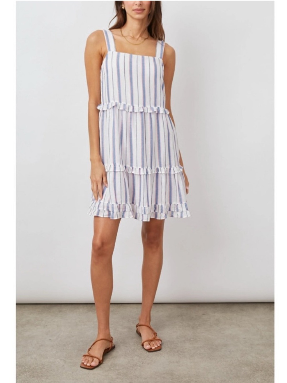 Rails Sandy Tahiti Blue White Pink Striped Tiered Ruffle Feminine Sundress Large